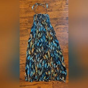 Blue and black Peacock Strapless Maxi Dress